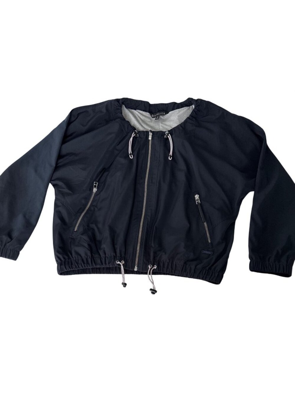 Athleta Chill Bomber Jacket 202074-04 Womens M Navy Captain Lined Zip Drawstring - Picture 9 of 16